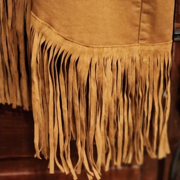 ‼️OUT OF STOCK‼️Fringe Hem Denim Asymetrical Midi Skirt Size 20 Tan Western - Picture 5 of 8
